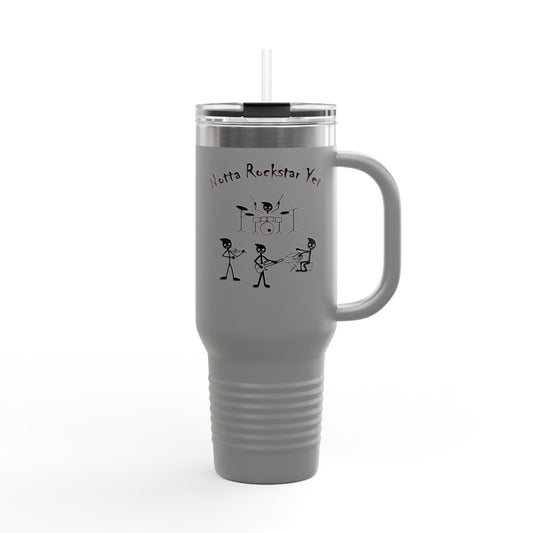 Notta Rockstar Yet (Pink Outline) Insulated Travel Mug - 40oz Adventure Cup for Music Lovers