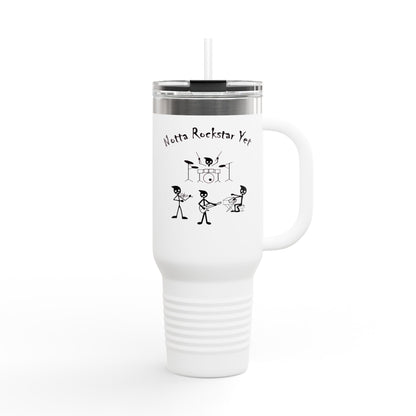 Notta Rockstar Yet (Pink Outline) Insulated Travel Mug - 40oz Adventure Cup for Music Lovers
