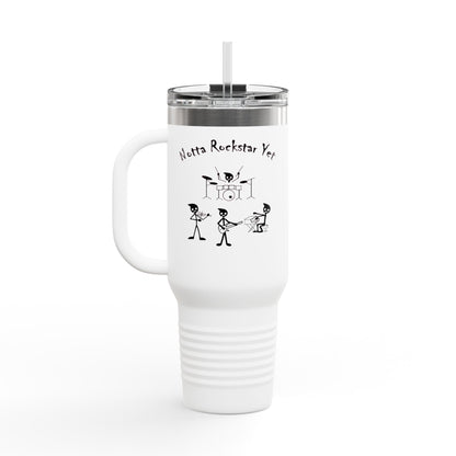 Notta Rockstar Yet (Pink Outline) Insulated Travel Mug - 40oz Adventure Cup for Music Lovers